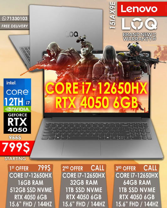LENOVO LOQ 15IAX9E CORE i7-12650HX RTX 4050 15.6" FHD 144HZ GAMING LAPTOP (BRAND NEW 1YR WARRANTY)