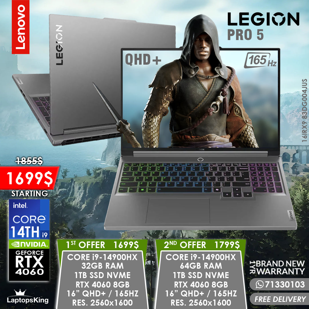 Lenovo Legion Pro 5 16IRX9 83DG004JUS Core i9-14900hx Rtx 4060 165hz Qhd+ Gaming Laptops (Brand New)