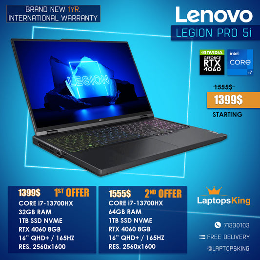 Lenovo Legion Pro 5i Core i7-13700hx Rtx 4060 165hz 16" Qhd+ Gaming Laptop Offers (Brand New)
