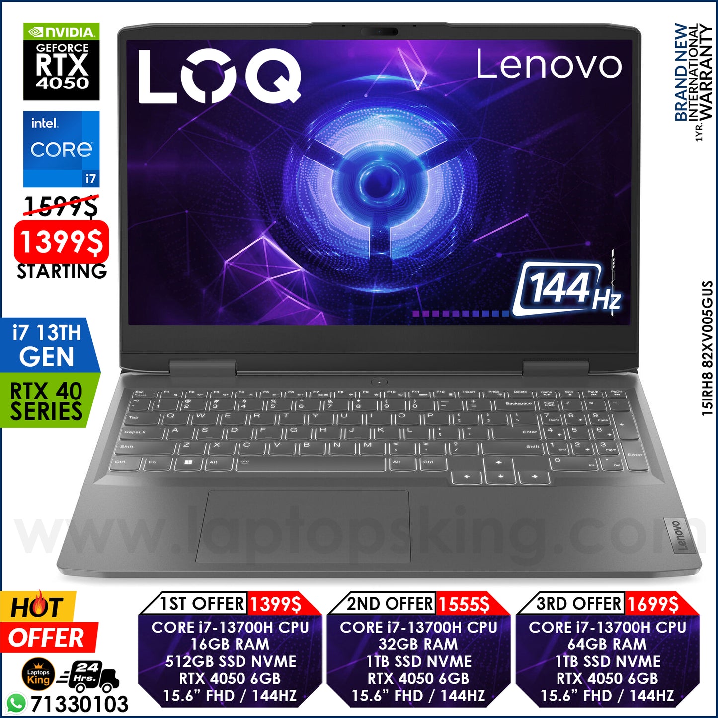 Lenovo LOQ 15IRH8 82XV005GUS Core i7-13700h Rtx 4050 144hz Gaming Laptops (Brand New)