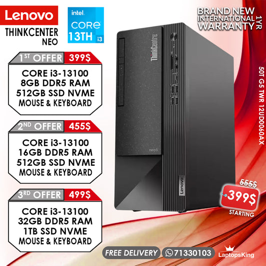 Lenovo Thinkcenter Neo Tower 50T G5 TWR 12UD0060AX Core i3-13100 Desktops (Brand New)