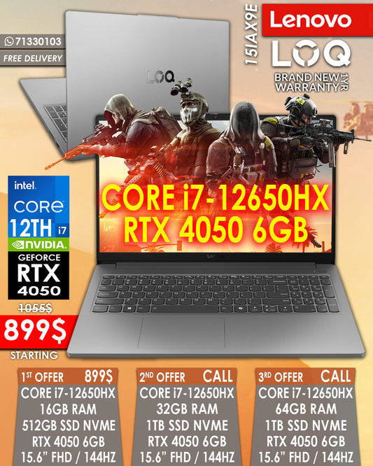 LENOVO LOQ 15IAX9E CORE i7-12650HX RTX 4050 15.6" FHD 144HZ GAMING LAPTOP (BRAND NEW 1YR WARRANTY)