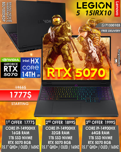 LENOVO LEGION 5 15IRX10 83LY00DKDP CORE i9-14900HX RTX 5070 8GB 15.6” QHD+ 165HZ GAMING LAPTOP (BRAND NEW 2YR WARRANTY)