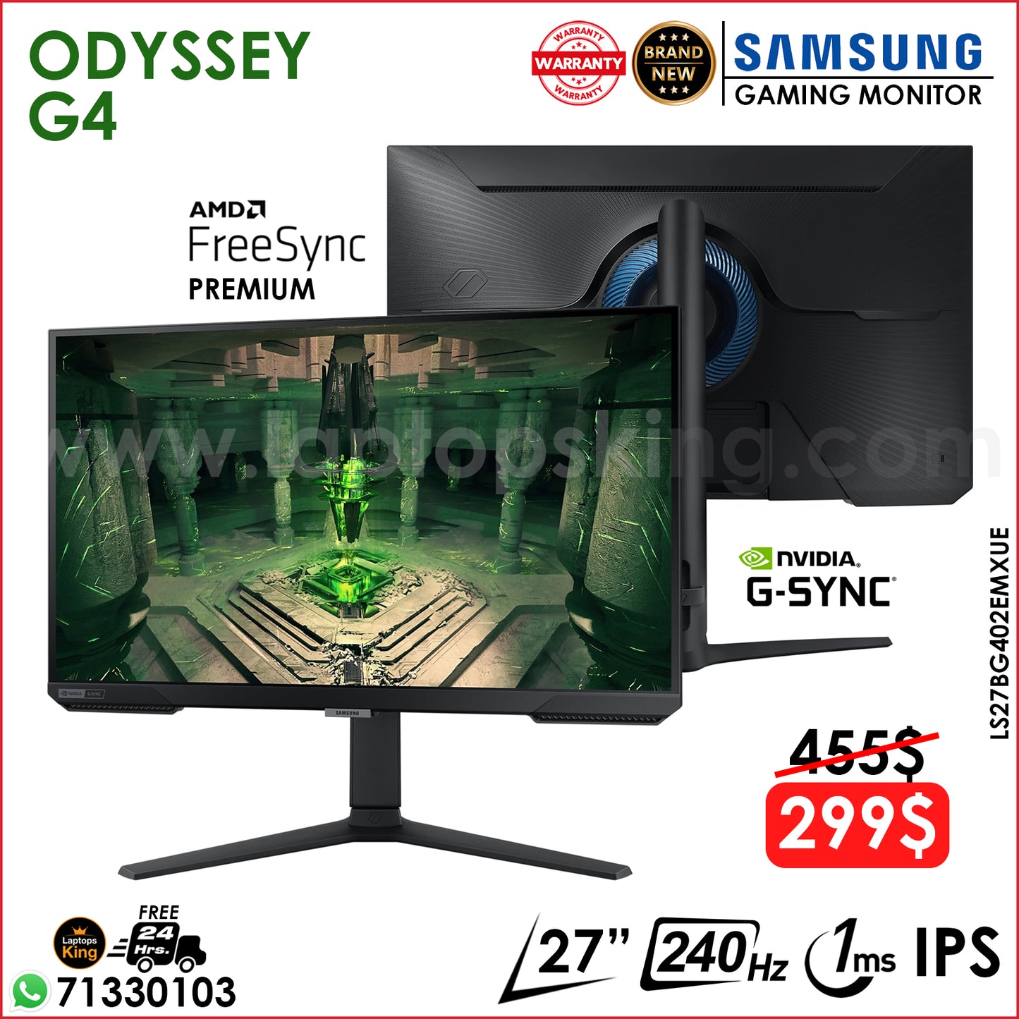 Samsung Odyssey G4 LS27BG402EMXUE 27" Fhd 240hz 1ms Ips Gaming Monitor (Brand New)