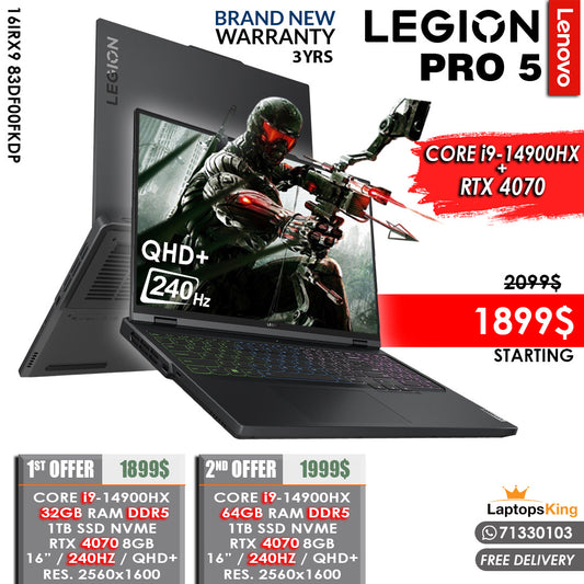 Lenovo Legion Pro 5 16IRX9 83DF00FKDP Core i9-14900hx Rtx 4070 240hz Qhd+ Gaming Laptops