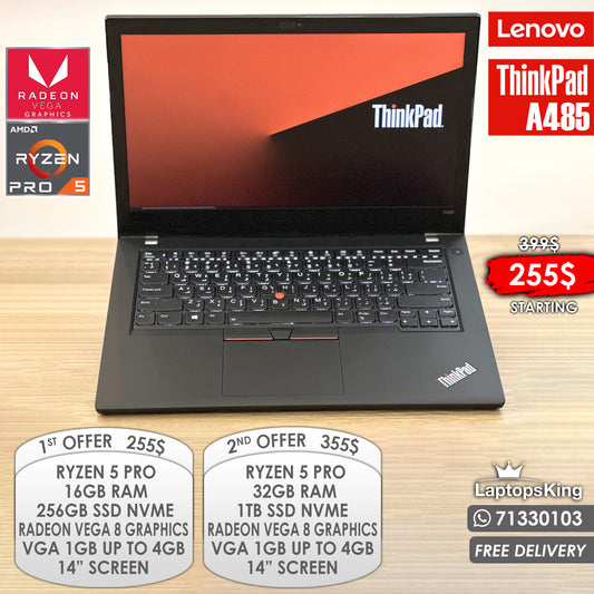 Lenovo Thinkpad A485 Ryzen 5 Pro Radeon Vega 8 Vga 14” Laptops (Open Box)