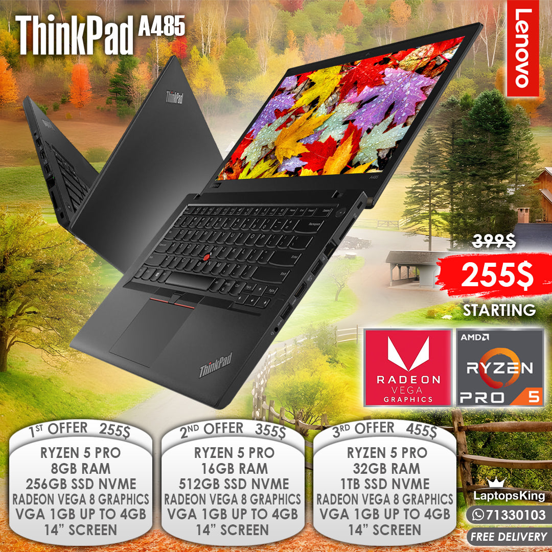 Lenovo Thinkpad A485 Ryzen 5 Pro Radeon Vega 8 Vga 14” Laptops (Open Box)