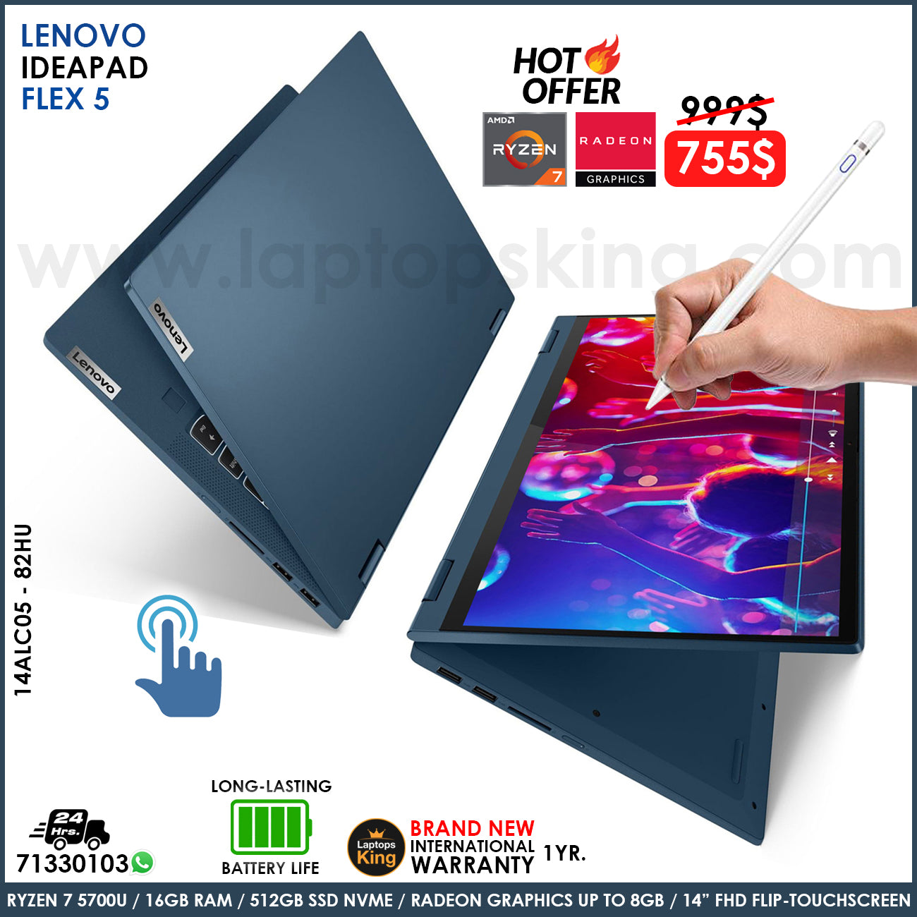 Lenovo IdeaPad Flex 5 14ALC05 - 82HU 2in1 Ryzen 7 5700u Radeon Graphics Laptop (Brand New)