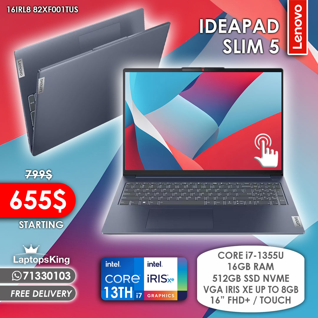 Lenovo Ideapad Slim 5 | 16IRL8 82XF001TUS Core i7-1355u Vga Iris Xe 16" Touch Laptop (New OB)