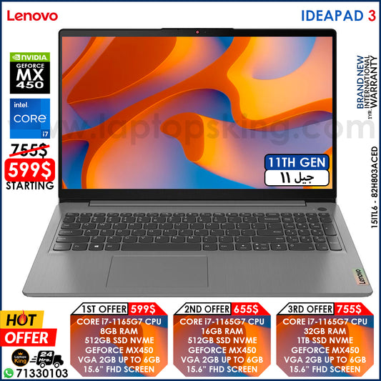 Lenovo Ideapad 3 15ITL6 - 82H803ACED Core i7-1165g7 Geforce Mx450 Laptop Offers (Brand New)