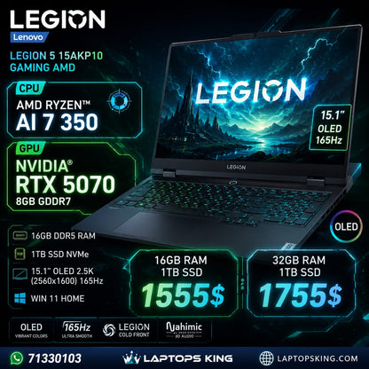 Lenovo Legion 5 15AKP10 Gaming Laptop AMD Ryzen AI 7 350 RTX 5070 8GB 1TB SSD 15.1" 2.5K OLED 165Hz (New OB)