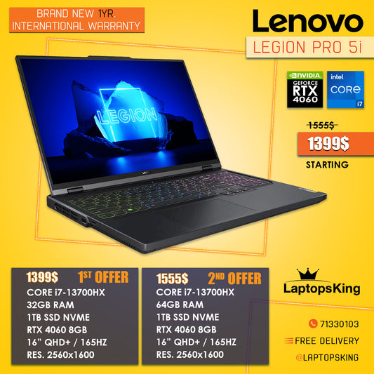 Lenovo Legion Pro 5i Core i7-13700hx Rtx 4060 165hz 16" Qhd+ Gaming Laptop Offers (Brand New)