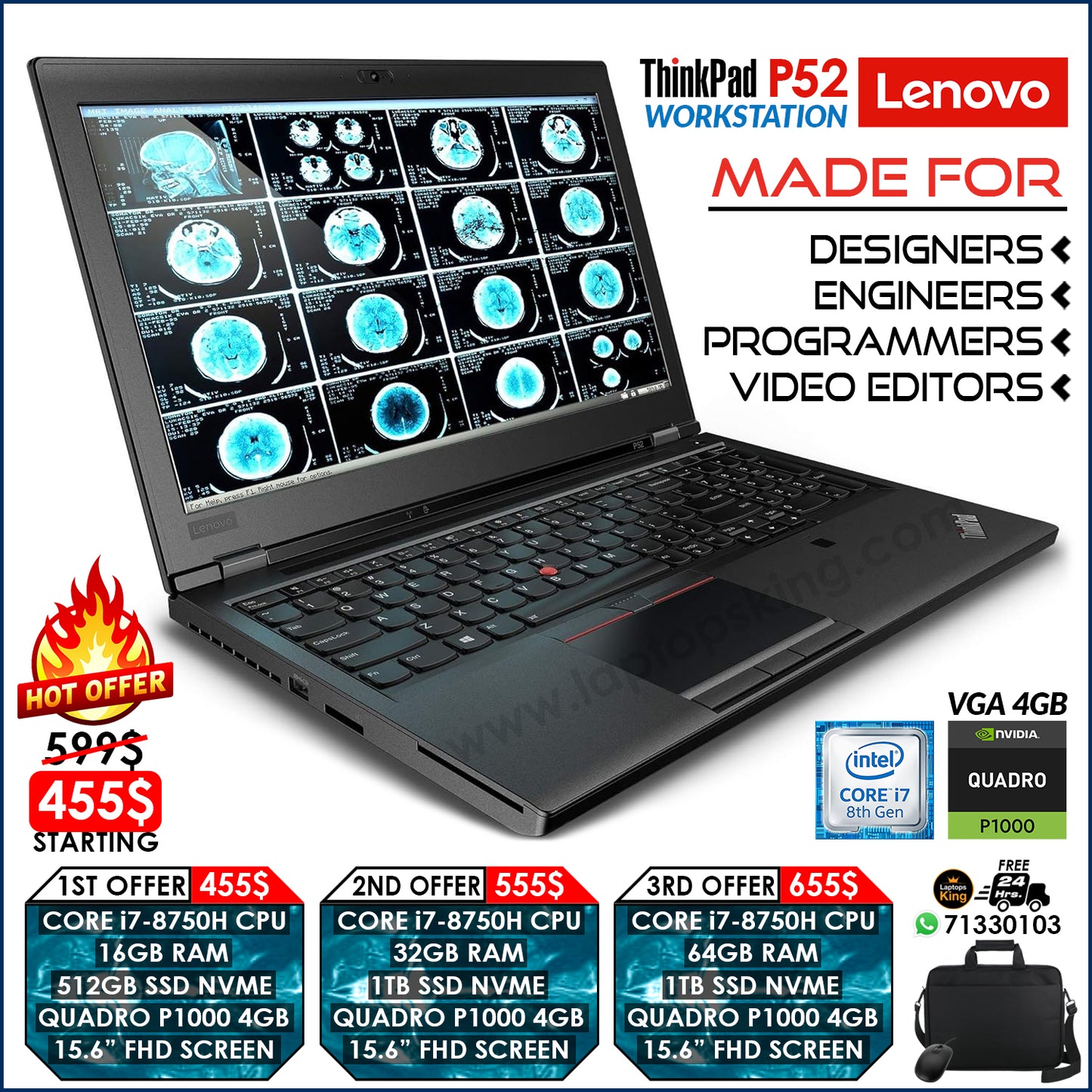 Lenovo ThinkPad P52 Workstation Core i7-8750h Nvidia Quadro P1000 4gb 15.6" Truecolor Laptops (Open Box)