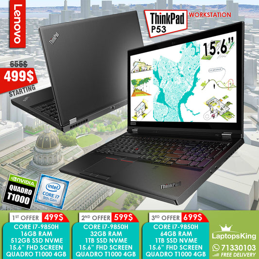 Lenovo Thinkpad P53 Core i7-9850h Quadro T1000 15.6" Workstation Laptops (Open Box)