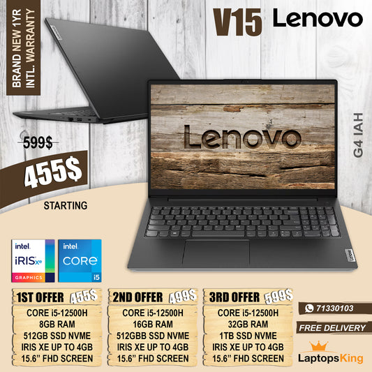 Lenovo V15 G4 IAH Core i5-12500h Iris Xe 15.6" Laptops (Brand New)