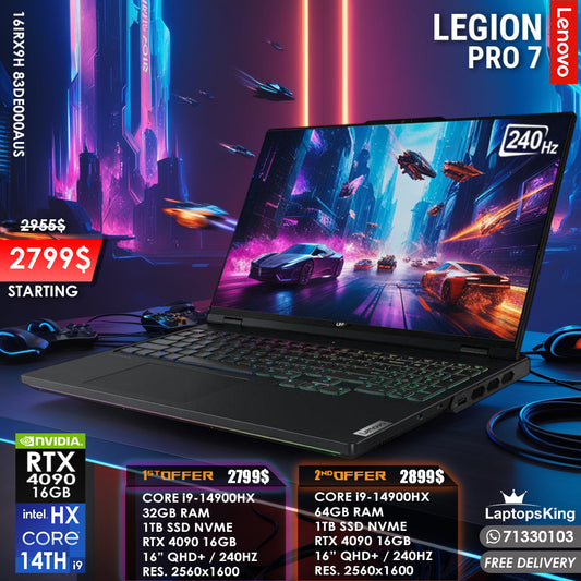 Lenovo Legion Pro 7 16IRX9H 83DE000AUS Core i9-14900hx Rtx 4090 240hz Qhd+ Gaming Laptops (New OB)