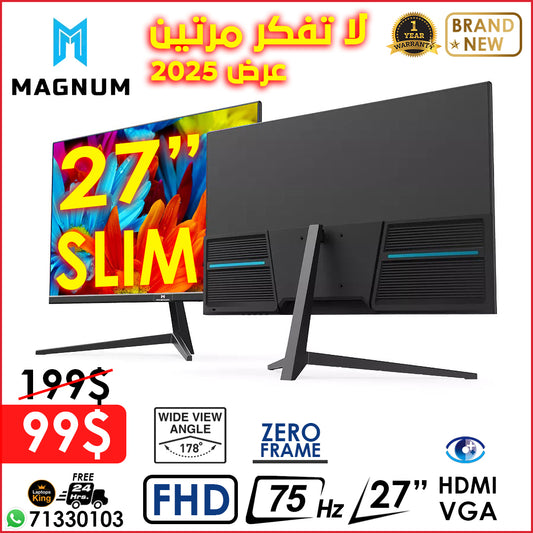 MAGNUM 27" Fhd 75hz Zero Frame Led Low Blue Light Monitor (Brand New)