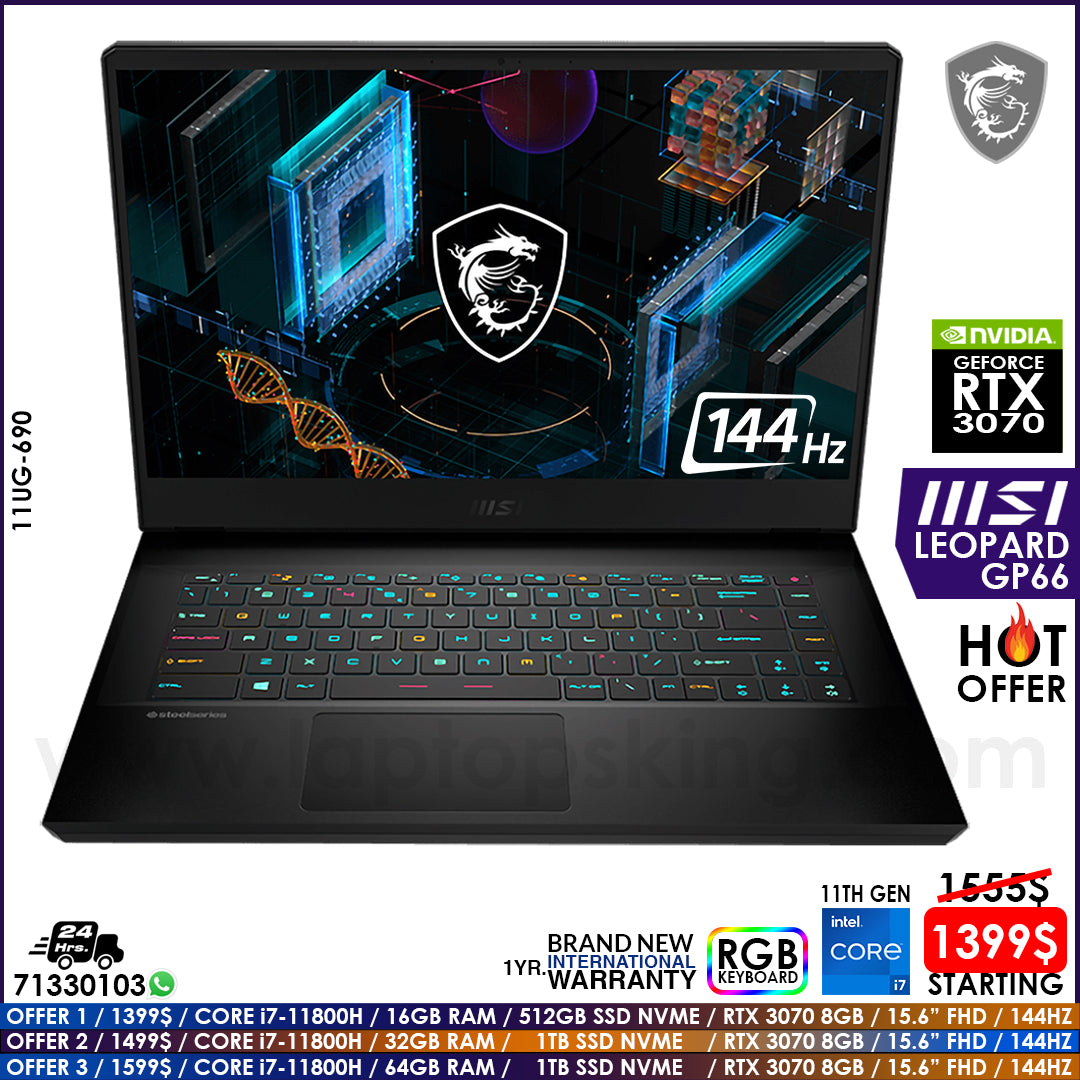MSI GP66 Leopard 11UG-690 Core i7-11800H RTX 3070 144Hz Gaming Laptops (Brand New)