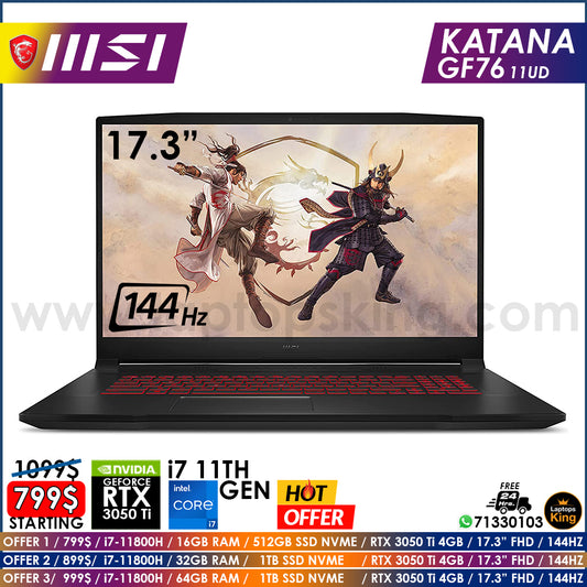 Msi Katana GF76 | 11UD Core i7-11800h Rtx 3050 Ti 144hz 17.3" Gaming Laptop Offers (New OB)