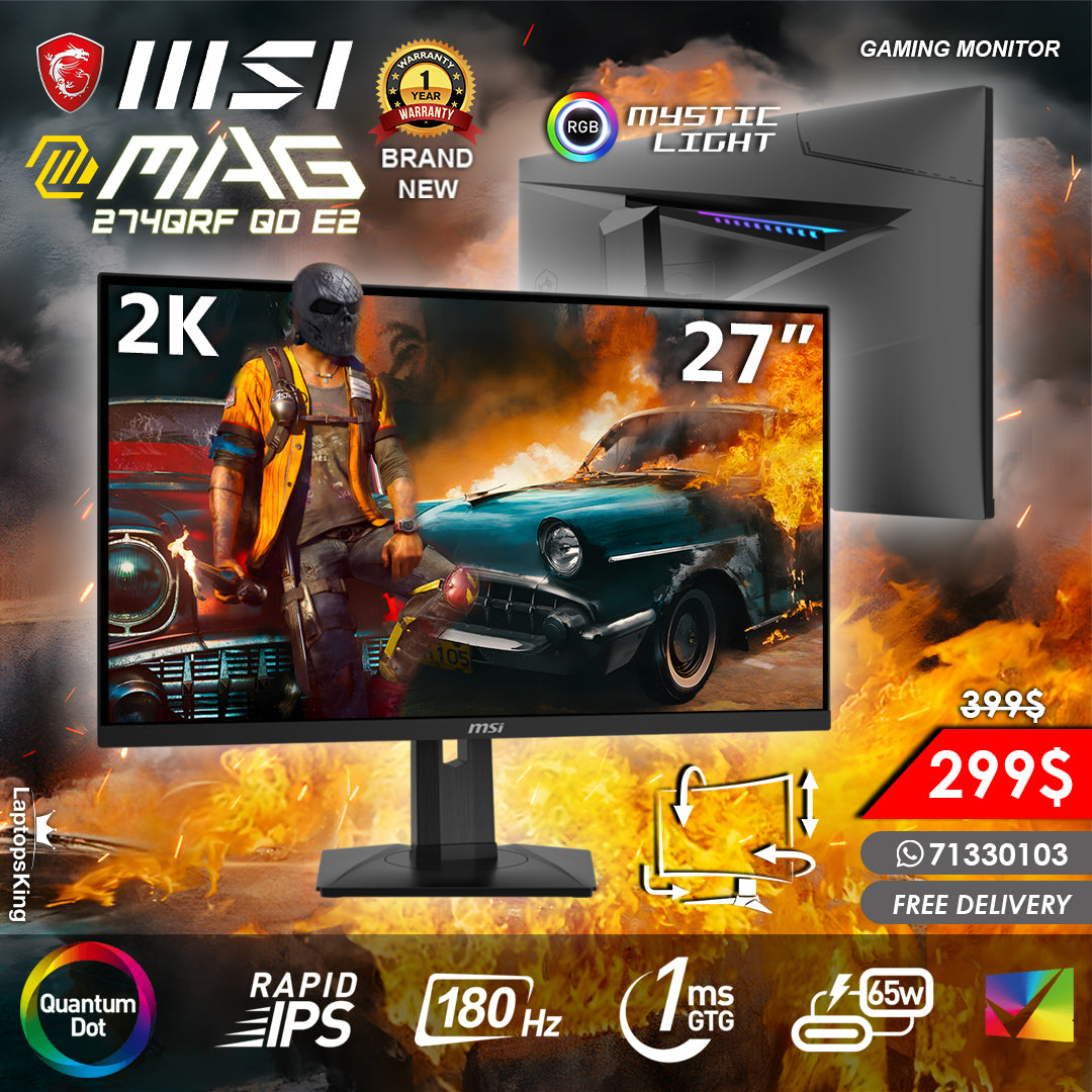 Msi Mag Series 274QRF QD E2 180hz 2k 1ms Rapid Ips True Color 27” Gaming Monitor (Brand New)