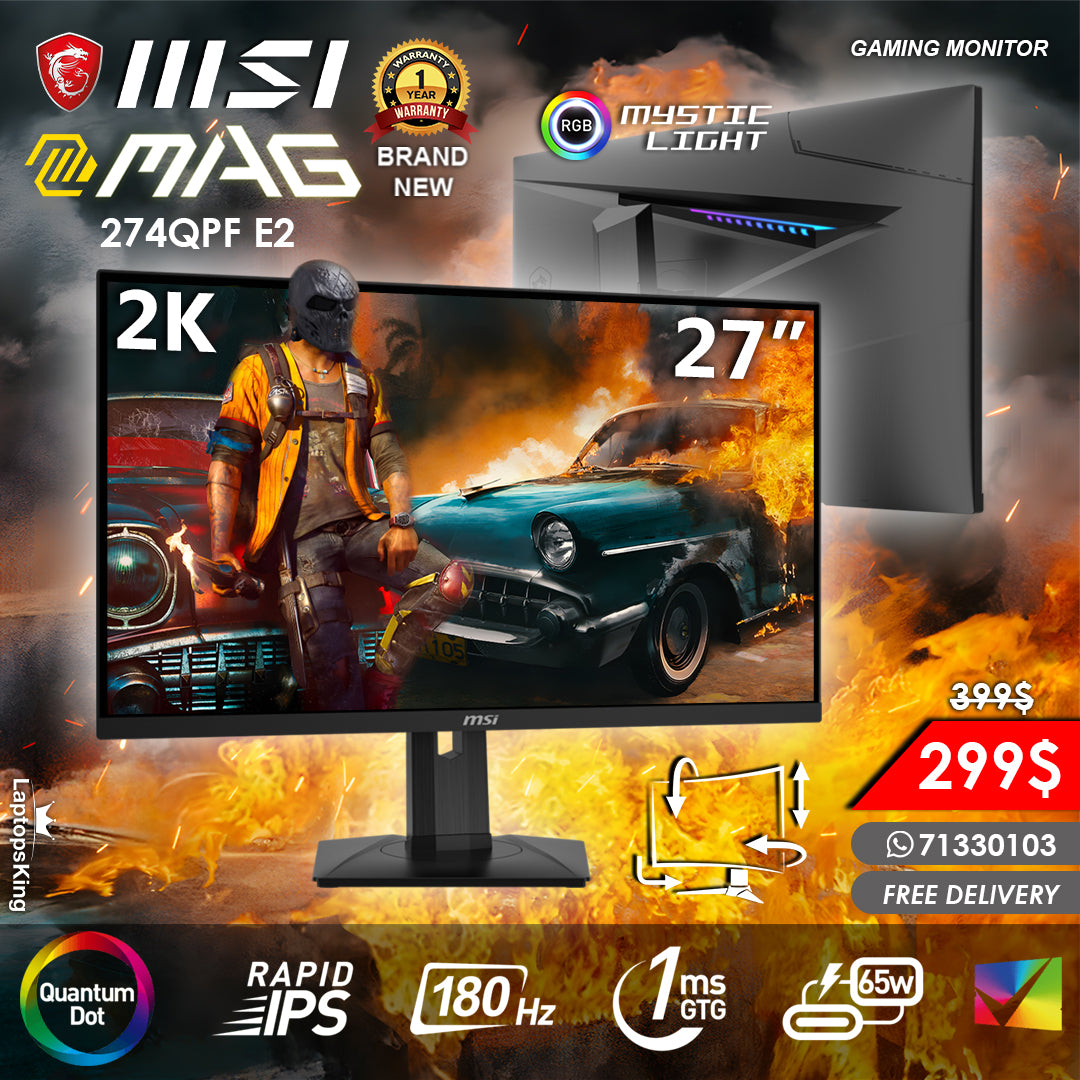Msi Mag Series 274QPF QD E2 180hz 2k 1ms Rapid Ips True Color 27” Gaming Monitor (Brand New)