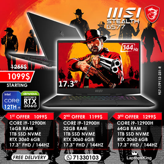 Msi Stealth GS77 9S7-17P112-231-R Core i9-12900h Rtx 3060 144hz 17.3" Gaming Laptops (New OB)