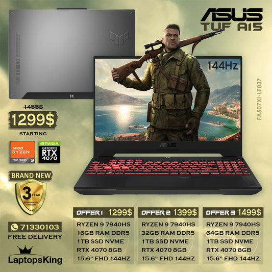 Asus Tuf A15 FA507XI-LP037 Ryzen 9 7940hs Rtx 4070 144hz 15.6" Military Grade Gaming Laptop Offers (Brand New)