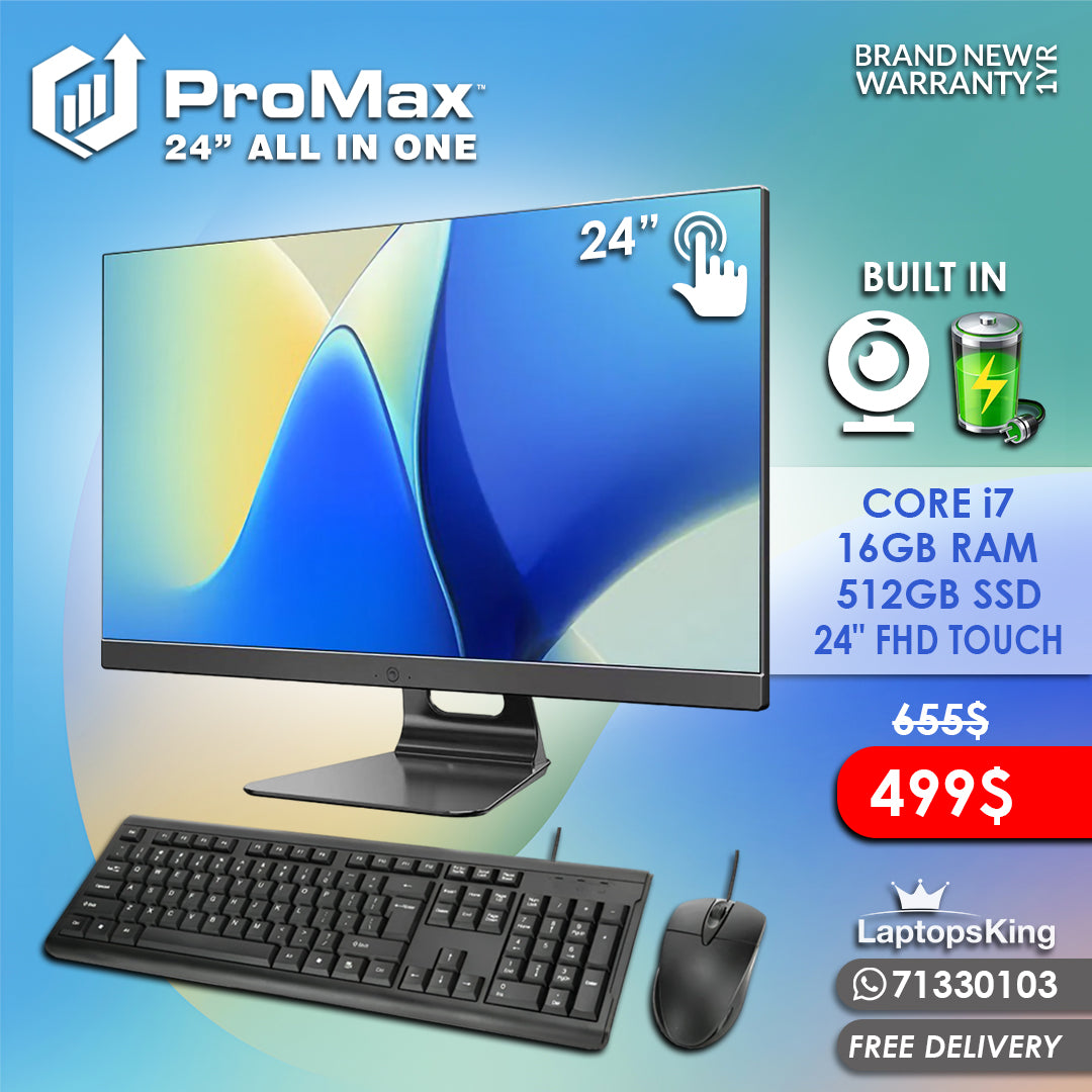 Promax 24” All In One Core i7 Touch | Built In Battery & Camera | Desktop Computer (Brand New)