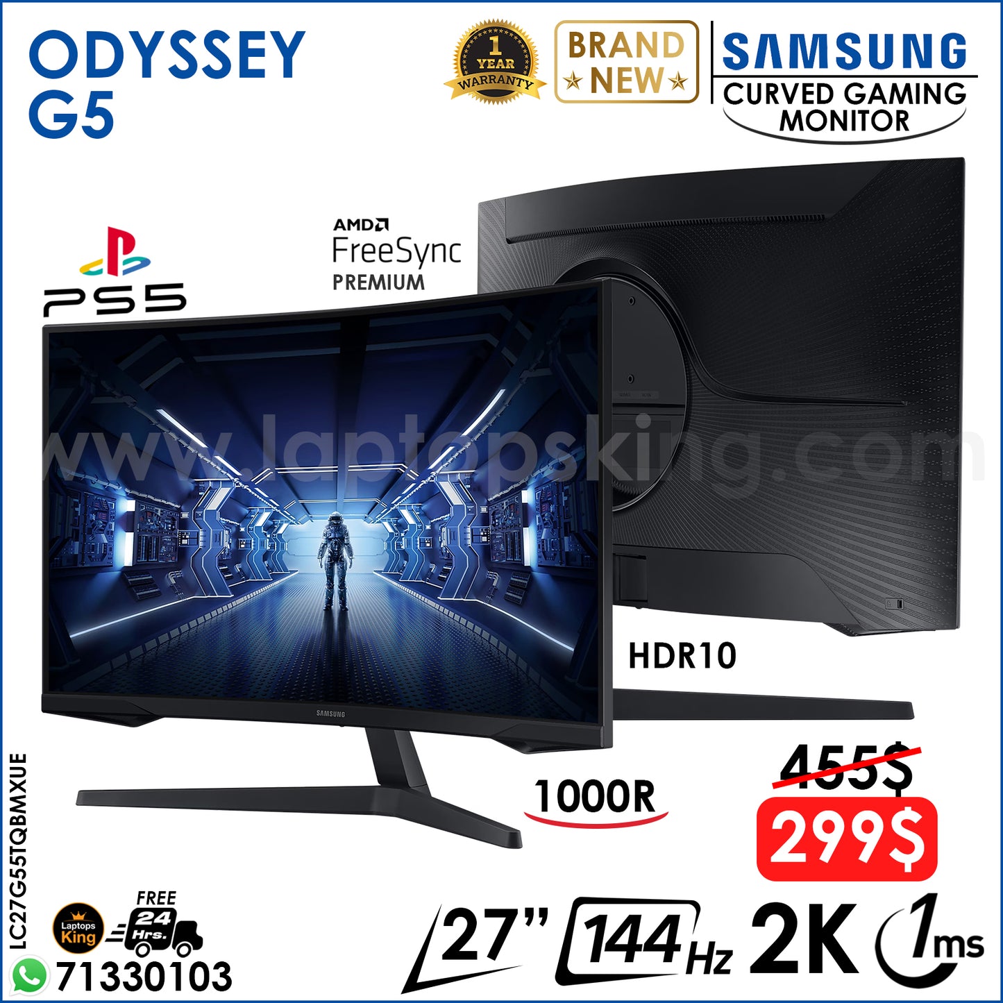 Samsung Odyssey G5 LC27G55TQBMXUE 27" 144hz 2k 1ms Hdr10 | Curved Gaming Monitor (Brand New)