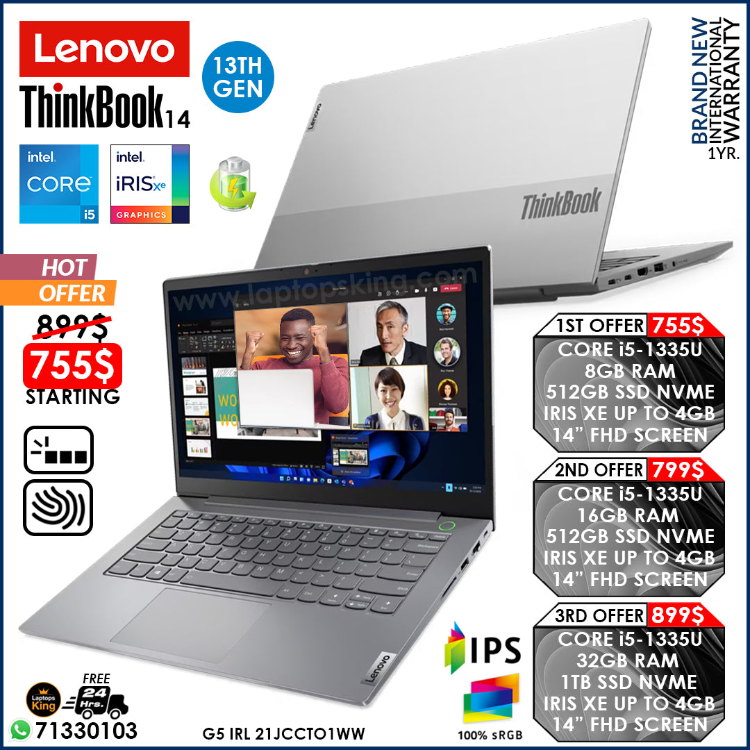 Lenovo Thinkbook 14 G5 IRL 21JCCTO1WW Core i5-1335u Iris Xe True Color Laptop Offers (Brand New)
