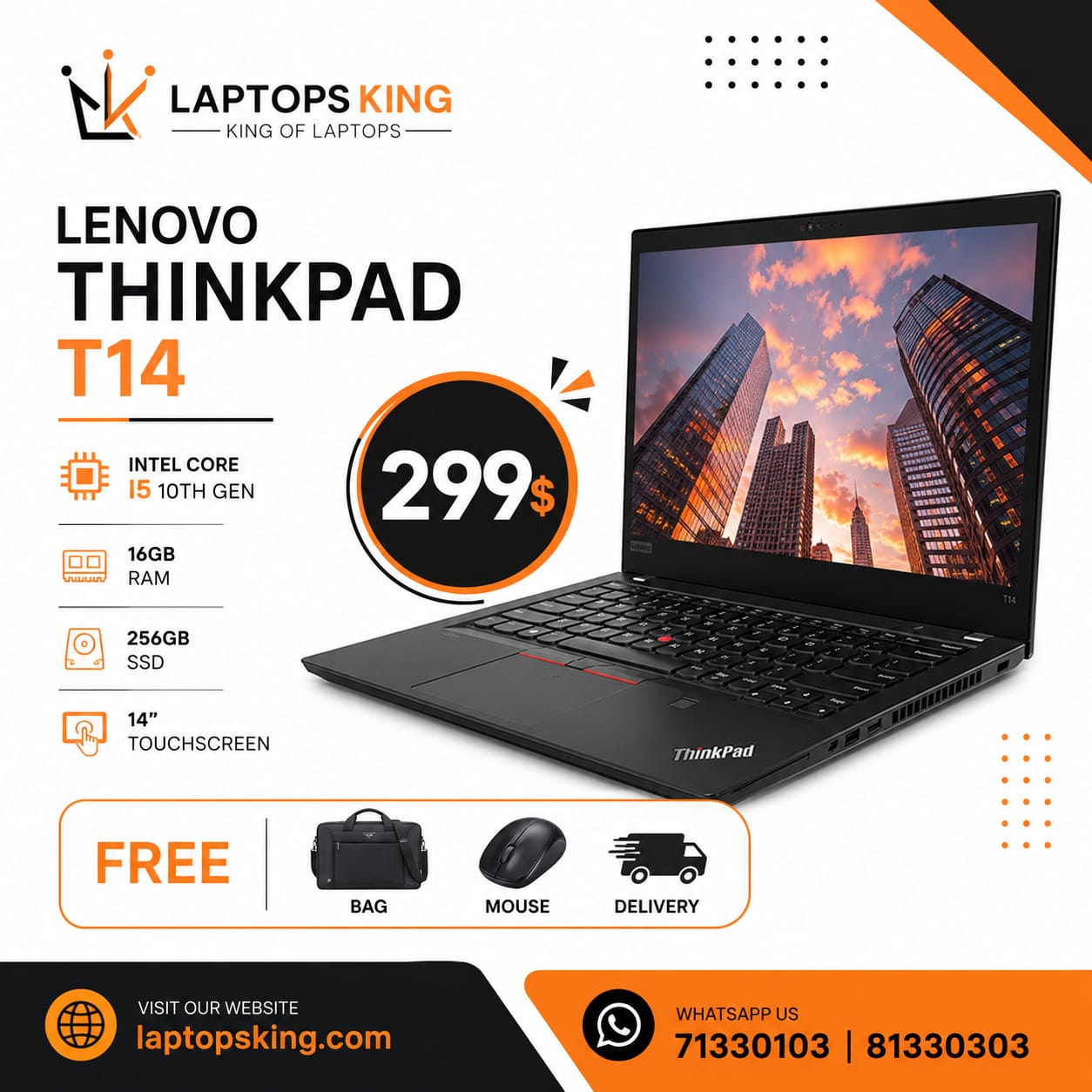 Lenovo ThinkPad T14 Core i5 10th Gen 16GB RAM 256GB SSD Business Laptop 14"