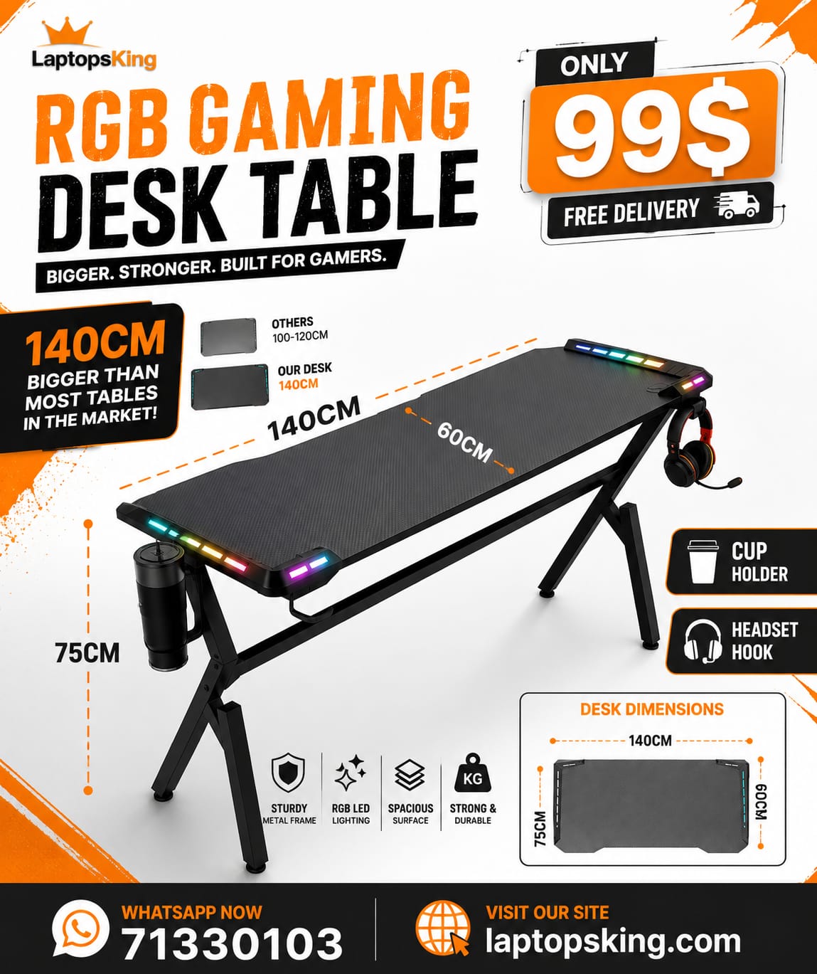 RGB Gaming Desk 140 x 75 x 60 cm Magnum (New)