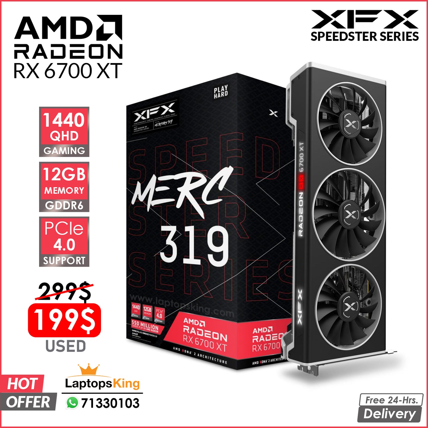 Vga Amd Radeon RX 6700 XT 12gb Xfx Merc 319 | Speedster Black Edition (Used Very Clean With Box)