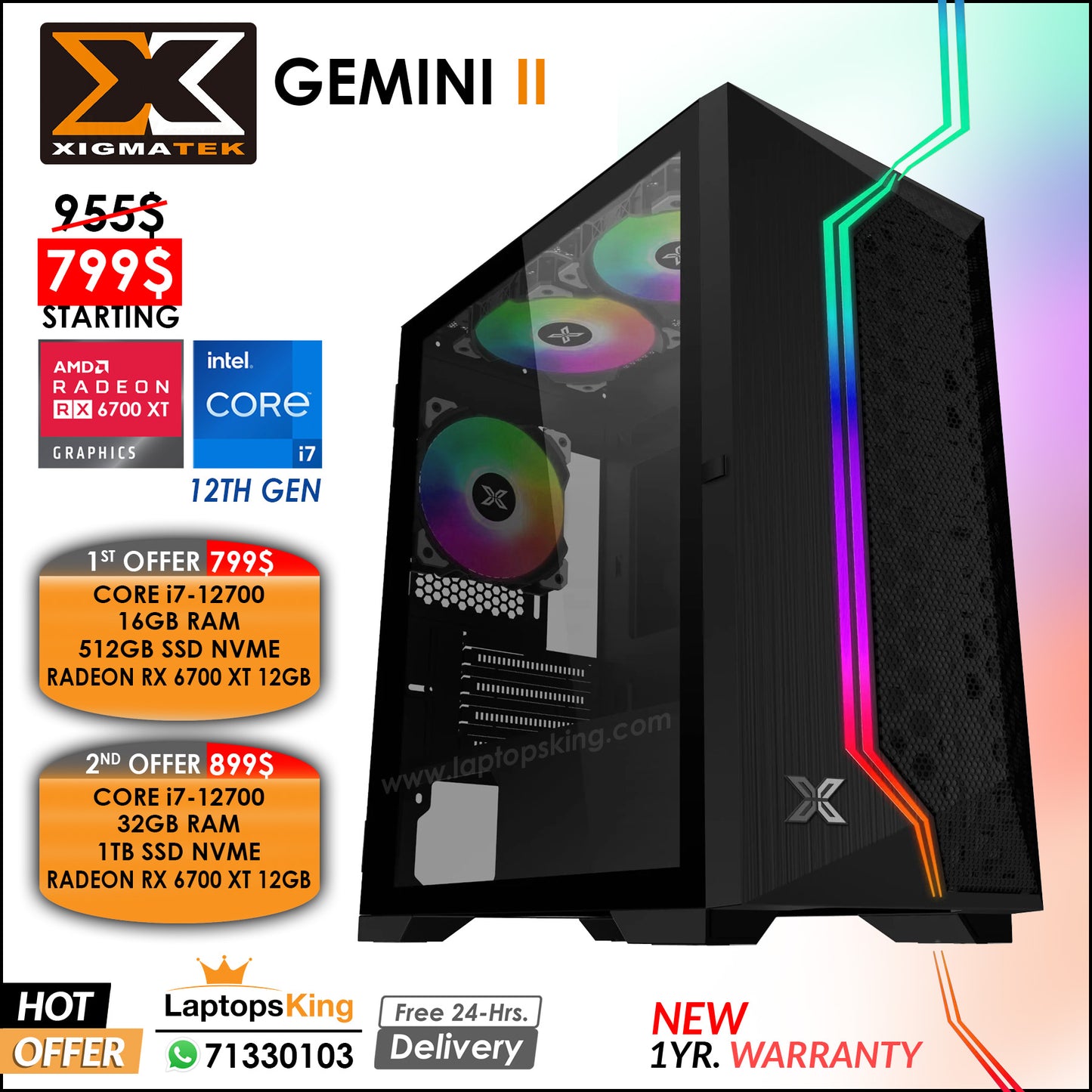 Xigmatek Gemini II Core i7-12700 Vga Radeon Rx 6700 Xt Rgb Desktop Computer Offers (New 1yr. Warranty)