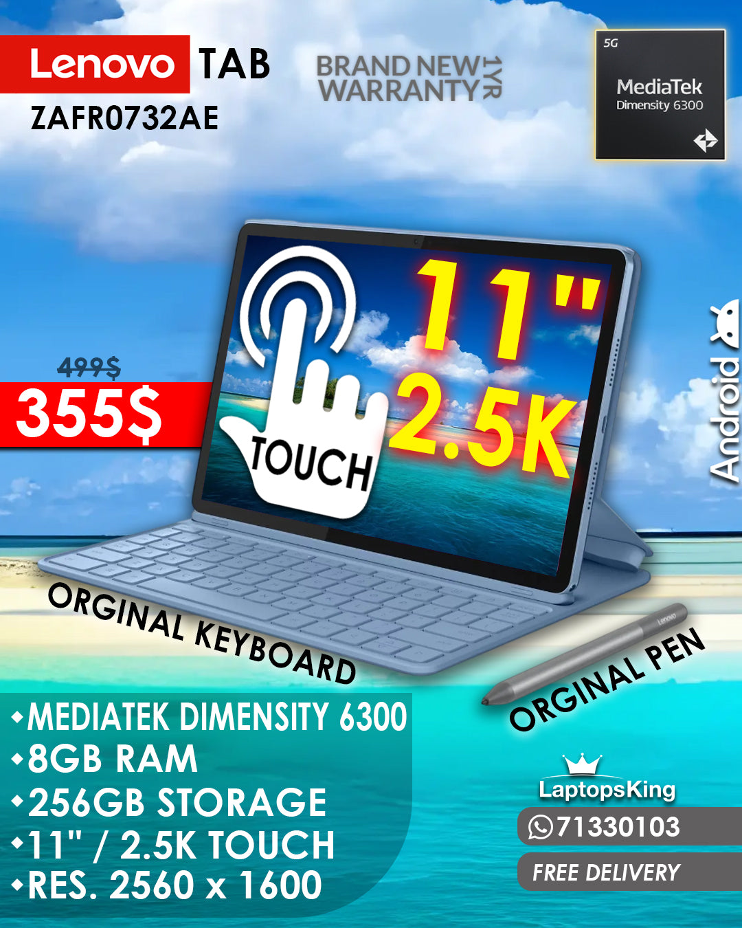 LENOVO TAB ZAFR0732AE MEDIATEK DIMENSITY 6300 11" / 2.5K TOUCHSCREEN TABLET (BRAND NEW 1YR WARRANTY)