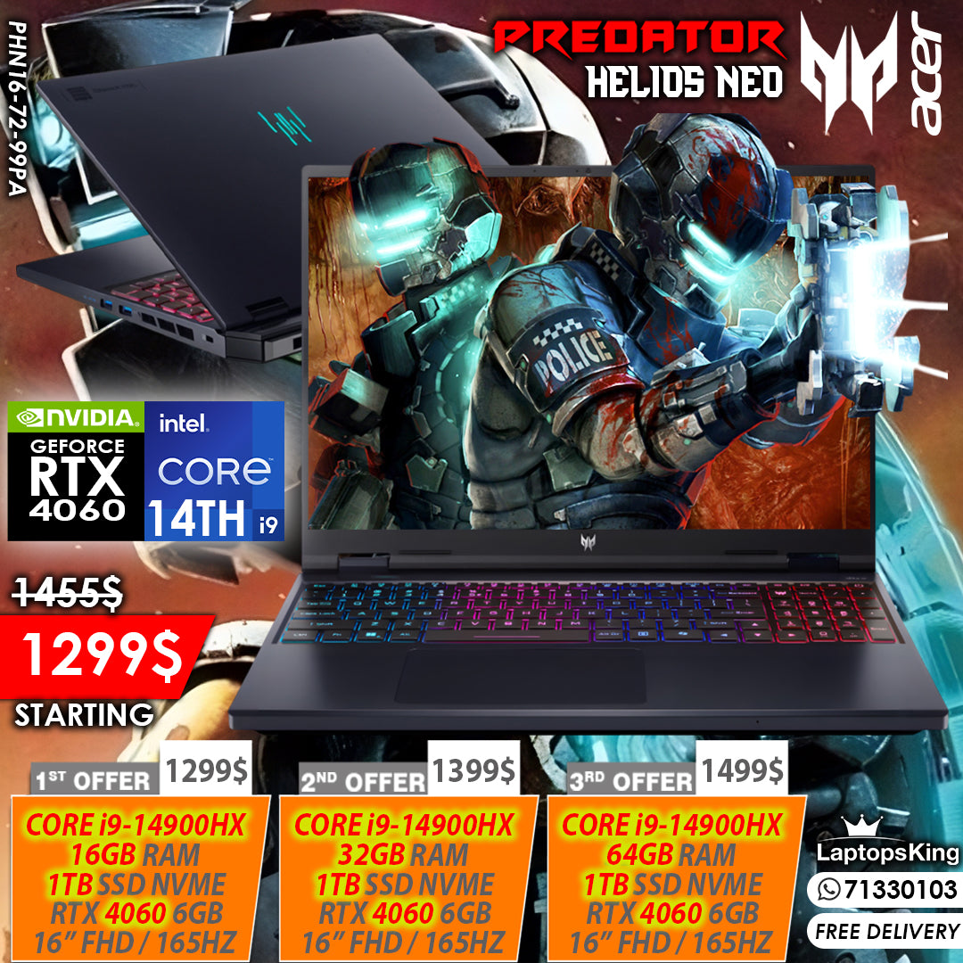 ACER PREDATOR HELIOS NEO 16 CORE i9 RTX 4060 165HZ 16" GAMING LAPTOPS (BRAND NEW)