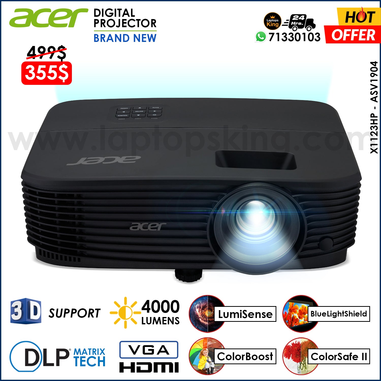 Acer X1123HP - ASV1904 | 4000 Lumens HDMI VGA Digital Projector (Brand ...