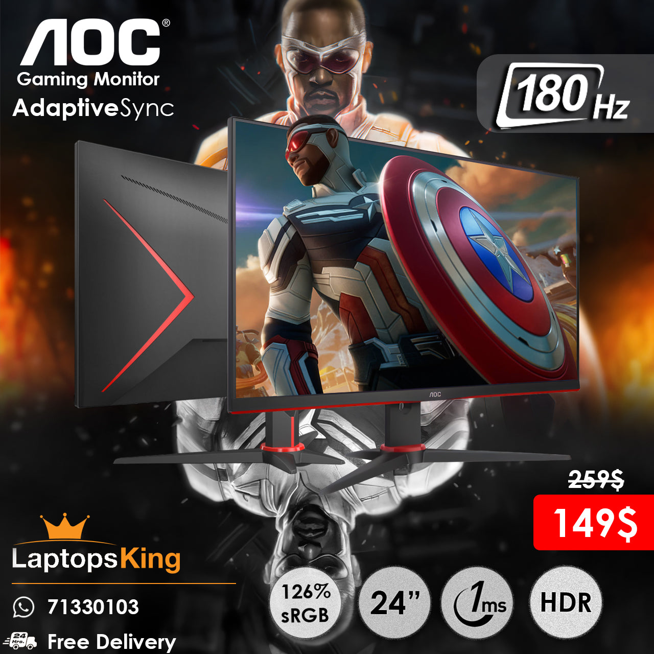 AOC 24G2SE 24" Fhd 180hz 1ms 126% sRGB Gaming Monitor Offer (Brand New)