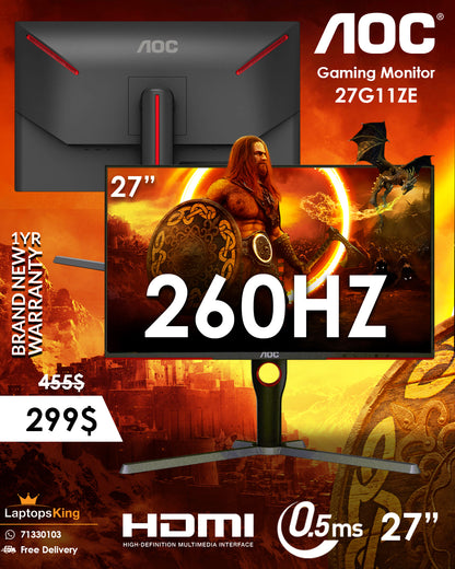 Aoc 27G11ZE 27” FHD 260HZ 0.5MS GAMING MONITOR (brand new)