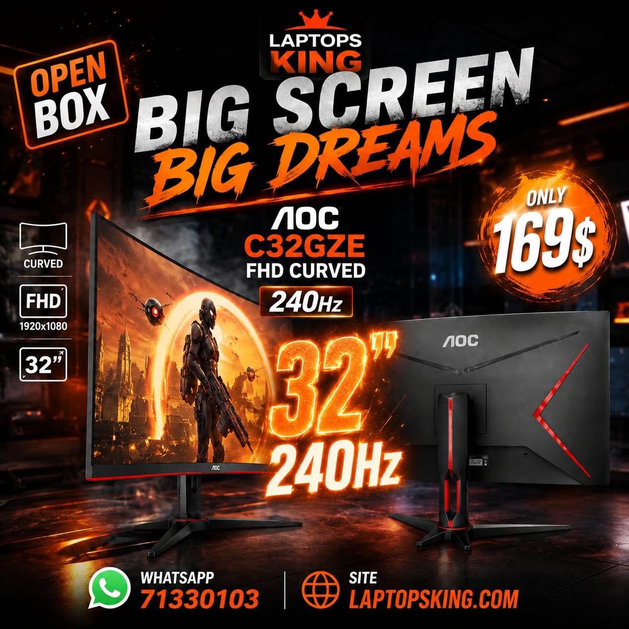 AOC C32GZE FHD Curved 240Hz Gaming Monitor 32" (Open Box)