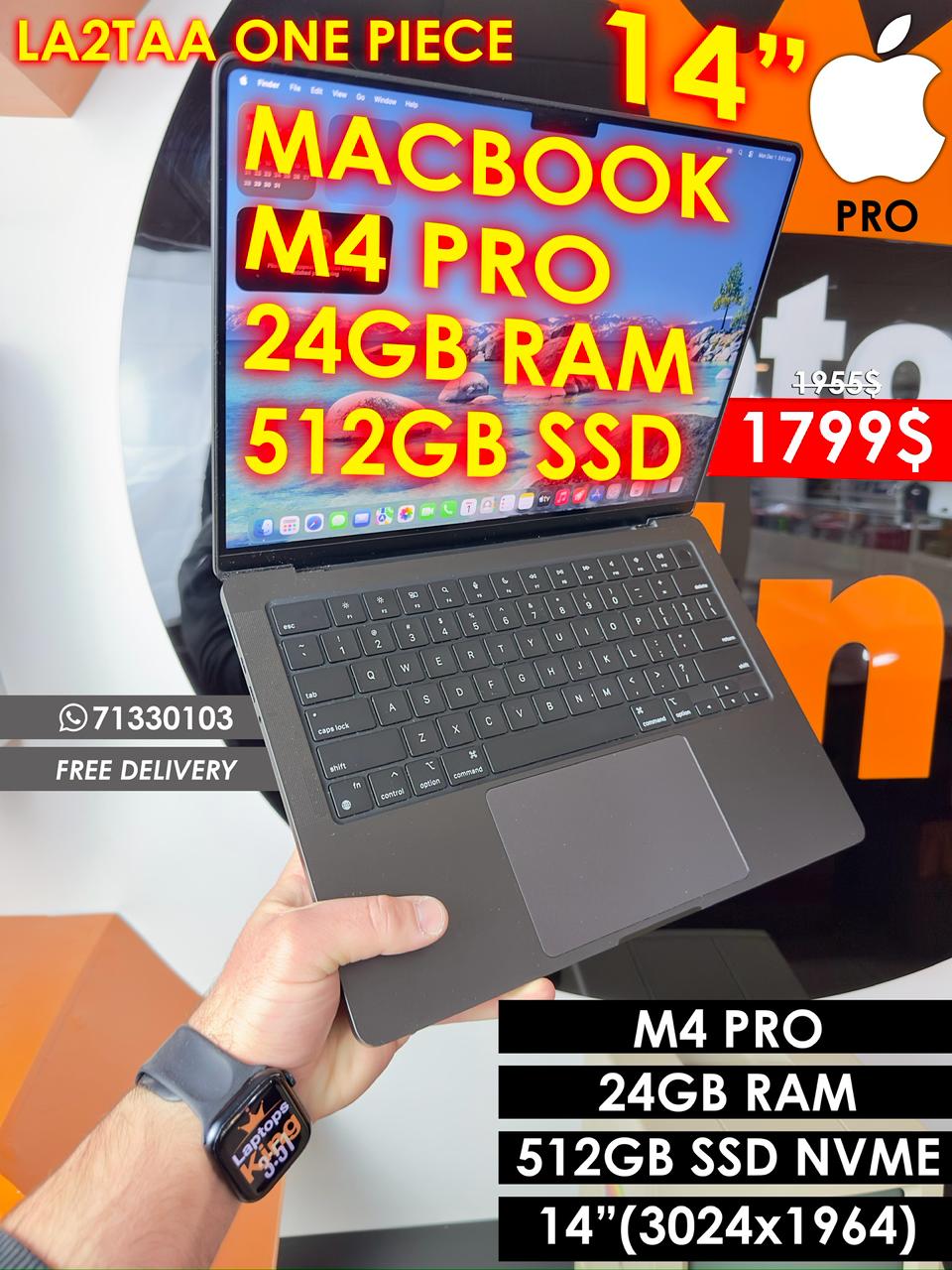 APPLE MACBOOK PRO APPLE M4 PRO 14” LIQUID RETINA DISPLAY (OFFICIAL APPLE WARRANTY TILL 10 SEP 26)