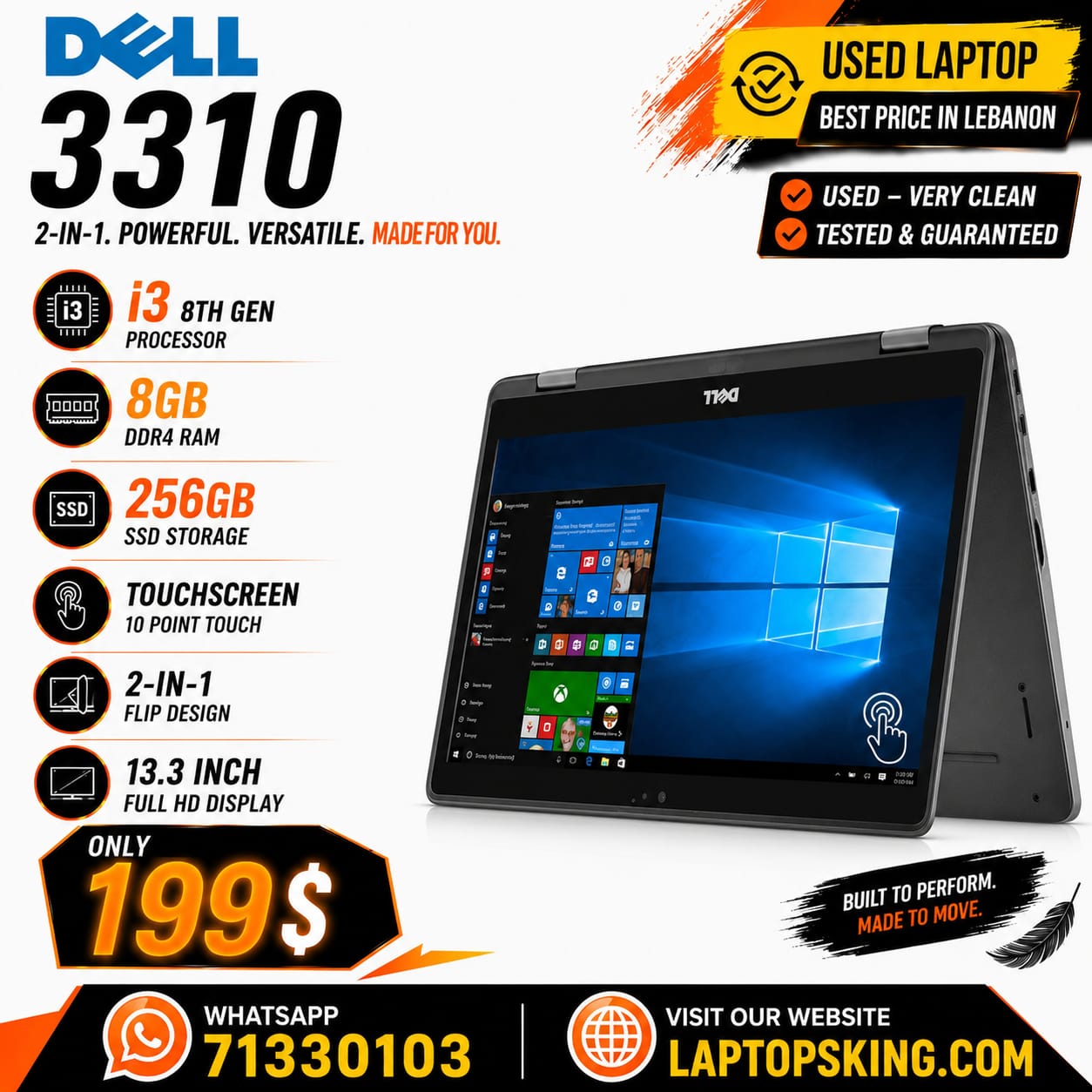 Dell Latitude 3310 2-in-1 Core i3 8th Gen 8GB RAM 256GB SSD Touch Laptop 13.3" (Used)