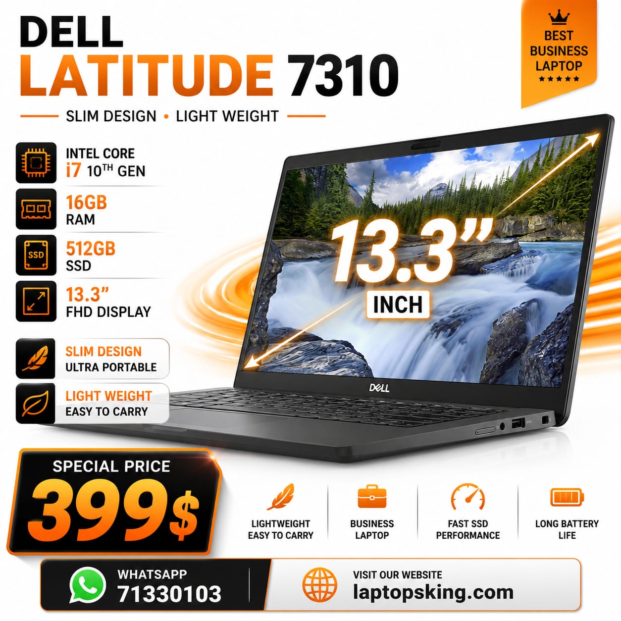 Dell Latitude 7310 Core i7 10th Gen 16GB RAM 512GB SSD Laptop 13.3"