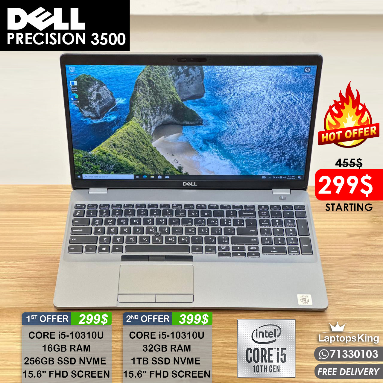 DELL PRECISION 3500 SERIES i5 10TH GEN CPU 15.6” FHD LAPTOPS