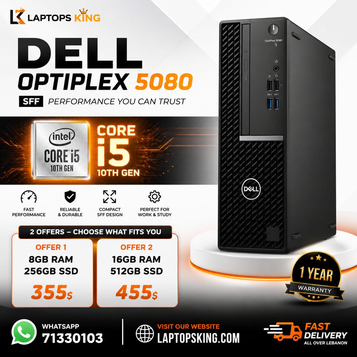 Dell OptiPlex 5080 Core i5 10th Gen 8GB/16GB RAM 256GB/512GB SSD Desktop (New OB)