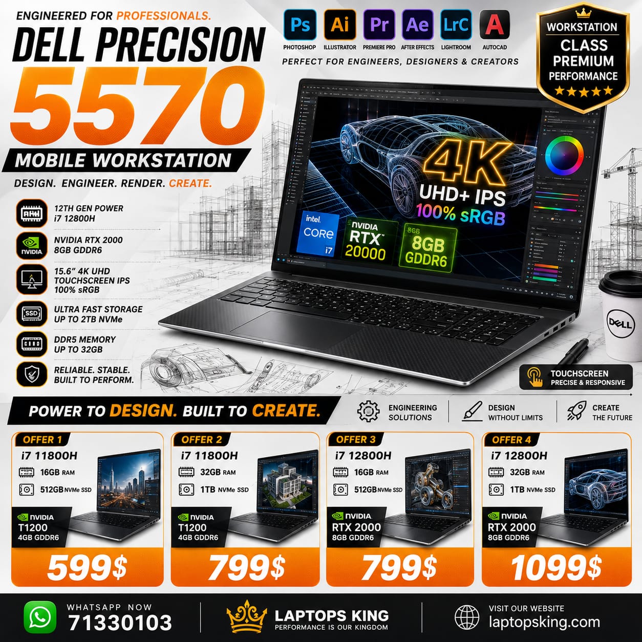 Dell Precision 5560 & 5570 Core i7 T1200 / RTX A2000 4K Touch Workstation Laptop 15.6-inch(New OB)