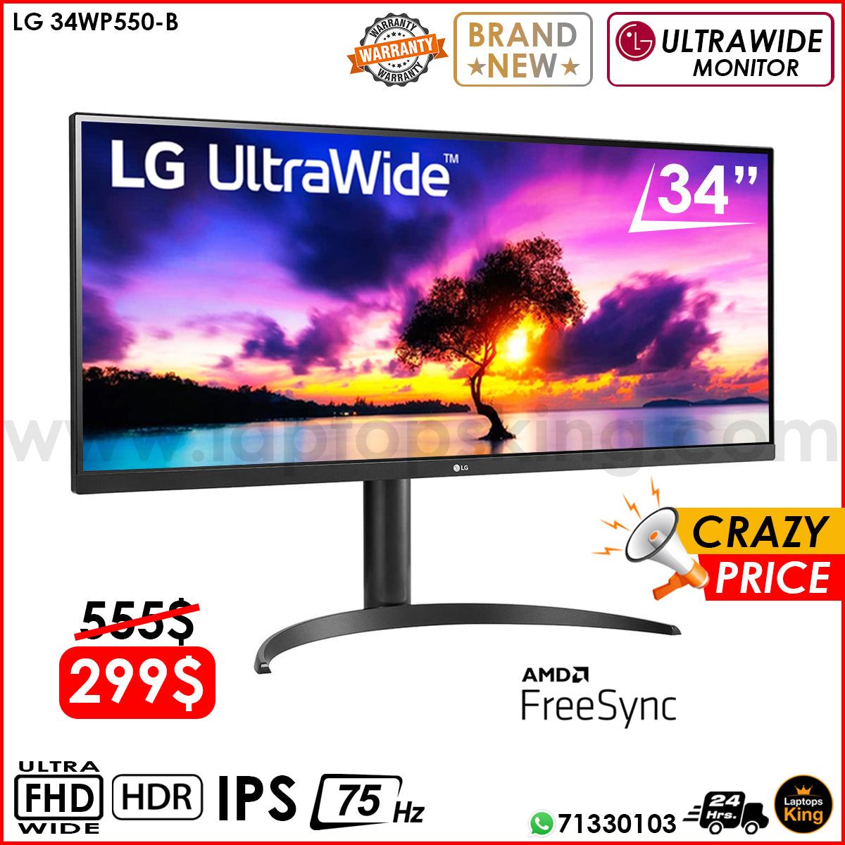 LG 34WP550-B 34" UltraWide FHD IPS HDR 75Hz Monitor (Brand New)