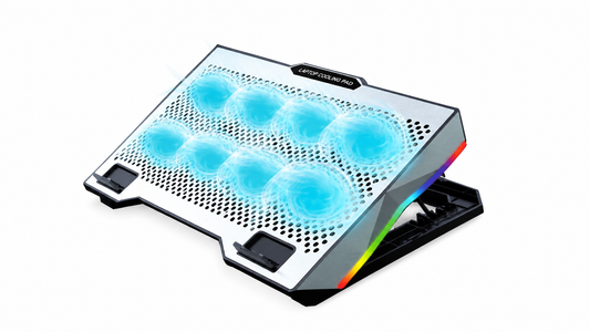 S608 Gaming Laptop Cooling Pad 8 Fans Blue LED Lighting Adjustable Stand Fits 12" to 17" Laptops (New)
