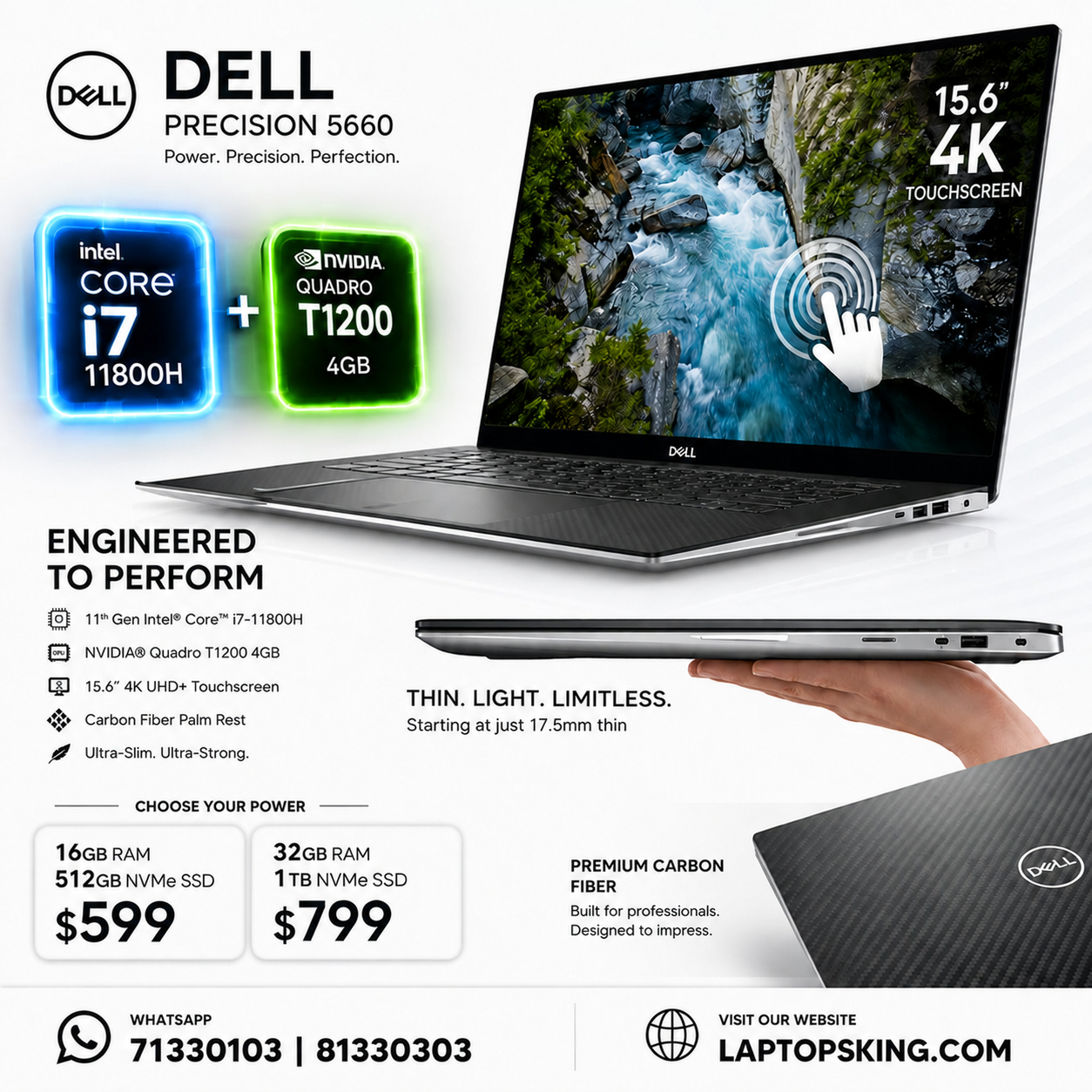 Dell Precision 5560 Core i7 NVIDIA Quadro T1200 4GB 4K Touch Workstation Laptop 15.6" (New OB)