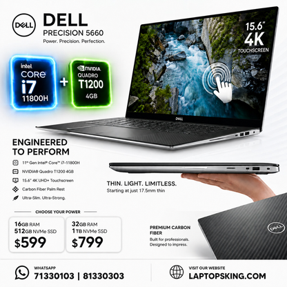 Dell Precision 5560 Core i7 NVIDIA Quadro T1200 4GB 4K Touch Workstation Laptop 15.6" (New OB)